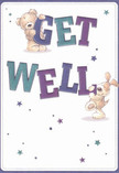 This joyful get well card radiates cheer and heartfelt optimism through its delightful duo: a cuddly teddy bear and an energetic puppy. Together, they cradle and support the large, colourful 'Get Well' letters, each stroke alive with indigo and teal tones that brighten the soft cream background. The card glows with playful hope, as scattered stars in blue and purple hues cascade gently across the scene, reminiscent of well-wishes shared across gardens and living rooms in Hatton. The soft, inviting texture of the bear's fur and the puppy's floppy ears almost encourage a comforting touch, making the card feel like a warm embrace. It offers more than just a simple greeting; this design is an emotional salve akin to a bouquet lovingly prepared by Hatton's florists, perfect for fostering hope and comfort for those in recovery anywhere in the area.